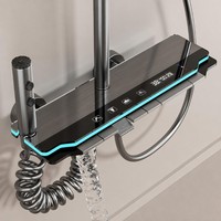 Ensemble de douche mural moderne en aluminium brossé électroplaqué avec affichage LED, pommeau de douche carré, jet de pluie, pulvérisateur à main massant, 4 voies