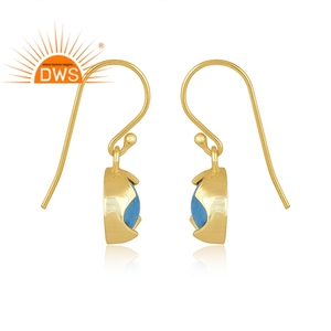 Boucles d'oreilles en argent sterling 18k plaqué or naturel Turquoise, conception à la main, bijoux personnalisés fabricant - Product Image 3