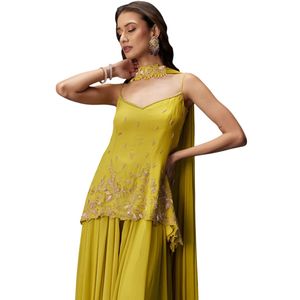 Set Sharara verde Lime con nappa Dupatta abito festivo firmato per damigelle e invitati al matrimonio - Product Image 6