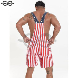 Drapeau américain Salopette Cuissard en jean Jean Romper Casual Workout Summer Adjustable Strap Jumpsuit Hommes Femmes Stylish - Product Image 2