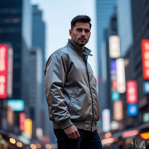 Blouson bombardier à col rond en satin à logo personnalisé pour hommes blousons bombardiers universitaires en satin à la mode et décontractés pour l'hiver hommes - Product Image 3