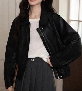 แจ็กเก็ตหนังแท้สำหรับผู้หญิงแจ็กเก็ตหนังแท้แบบมีซิประบายอากาศได้ดีแบบลำลองปรับแต่งได้ - Product Image 1