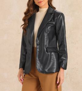 Veste en cuir tendance pour femmes, automne-hiver, col montant, manches longues, coupe-vent, imperméable, respirante - Product Image 1