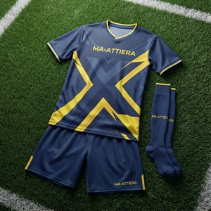 Ensemble de maillots de football pour hommes MA-ATTIERA, bleu marine et jaune, motif X, polyester respirant, vêtements d'équipe, uniformes pour adultes, OEM - Product Image 5
