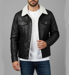 Chaqueta de Cuero Genuino para Hombre, Hecha a Medida al por Mayor, con Cuello Alto, Forro Cálido de Poliéster, Logotipo Frontal, Diseño de Invierno, Ropa Exterior de Moda - Product Image 1