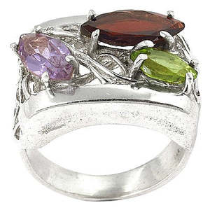 Geometric Rhodium-Plated 925 Silver Natural Stone Cluster <b>Statement</b> <b>Ring</b> <b>for</b> <b>Women</b> - Product Image 3