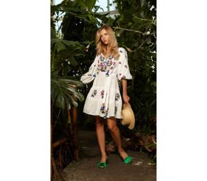 Robe courte à manches longues et col en v pour femme, vêtement en coton, longueur aux genoux - Product Image 2