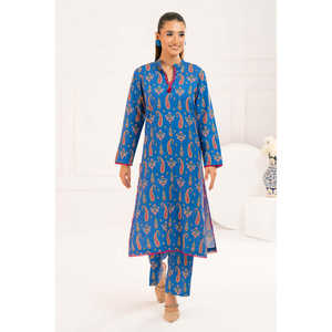 Traje de 2 Piezas en Crepé de Viscosa Estampado WNST-52007, Top Bordado para Uso Diario - Product Image 3