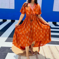 Vestido de una pieza indio de peso ligero Vintage Boho Gypsy Hippie para mujer, nuevo diseño con patrón de arriba hacia abajo, logotipo de impresión Digital en la espalda
