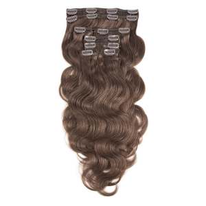 Extensions de cheveux ondulés vierges indiennes à clips de 28 pouces 10A, brun cendré - Product Image 1