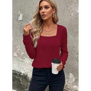 Blusa de Manga Larga para Mujer con Cuello Cruzado y Detalle de Puño en las Mangas y el Dobladillo, 31211 - Borgoña - Product Image 4