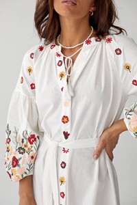 Nuevo Mini vestido bohemio ucraniano para mujer, Lino suave, bordado, patrón Floral, lentejuelas, mangas completas para vacaciones relajadas - Product Image 3