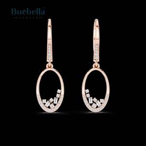 Elegante pendiente recto redondo y baguette con diamantes redondos y corte baguette Pendientes de plata esterlina 925 - Product Image 6