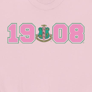 Sudadera con cuello redondo AKA 1908 Year Crest, blanca con letras griegas en rosa y verde, suéter de lana tipo pullover para hermandad - Product Image 6