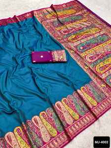 Sari en soie pashmina tendance indien pour mariage et festivals indiens, avec chemisier contrasté, tissu doux pour femmes - Product Image 3