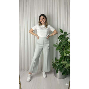 Pantalones Palazzo Grises de Cintura Alta con Detalle de Lazo - Gris - Product Image 3