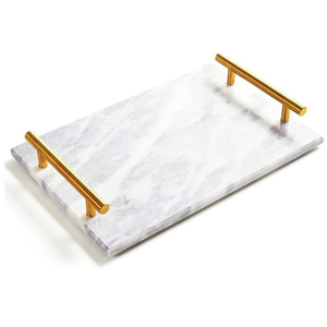 Plateau en marbre rectangulaire de luxe pour la maison avec poignées dorées plateau de service en marbre blanc taille personnalisée couleur pour la maison hôtel décoratif - Product Image 1