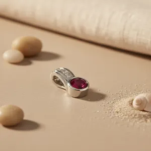 Collier pendentif en argent avec rubis rouge, pierre précieuse, chaîne en or rhodié, tendance, cadeau de mariage ou de fiançailles, avec zircon, diamant, perle - Product Image 2