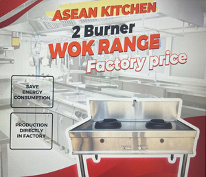 Wok à gaz à 2 brûleurs de cuisine du Vietnam 1.0mm d'épaisseur 304 1 an de garantie Wok à gaz à 2 brûleurs en acier inoxydable de haute qualité avec - Product Image 3