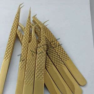 Pince à épiler d'extension de cils à pointe en fibre dorée pince à épiler Volume pince à épiler d'extension de cils avec embouts antidérapants - Product Image 3