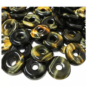 Collier de pierres précieuses Donuts Pierre d'oeil de tigre bleu donut pierre naturelle cristal reiki pierres précieuses beignets de guérison agate Grossiste - Product Image 3