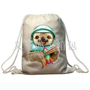 Custom Cotton Drawstring <b>Backpack</b> with 3D <b>Wolf</b> Head Print Promotional Sport Sack - Product Image 3