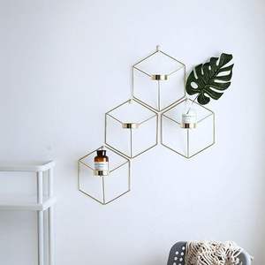 Support de bougie chauffe-plat mural en métal géométrique moderne, cadre hexagonal de luxe, décoration intérieure nordique, style minimaliste flottant - Product Image 2