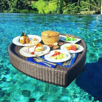 Plateau de rangement flottant pour piscine, forme irrégulière, en rotin, servant de buffet et de présentation alimentaire, sculpté, portable, pour plage, club, villa, jardin