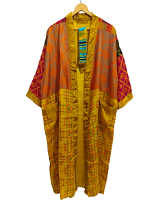 Patchwork Kimono Robe Bikini Cover Up Night Wear Long Robe, Kimono Sari en soie recyclée vintage indien fait à la main, - Product Image 4