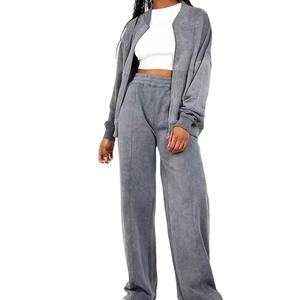 Sudaderas con capucha bordadas de retazos con apliques lavados de piedra Vintage personalizadas, Sudadera con capucha desgastada y cremallera recortada gris algodón pesado 2026 - Product Image 1