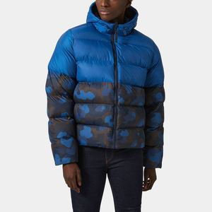 Veste matelassée d'hiver à bulles bleues avec fermeture à glissière à col à capuche Service OEM Veste de rue à porte pour hommes - Product Image 1