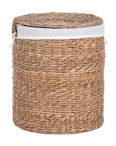 Handmade Weave Round Daisy <b>Hamper</b> With Removable Lid Embrodery <b>Basket</b> - Product Image 3