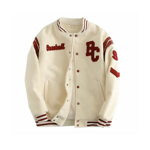 Chaqueta blanca de retazos negros con logotipo bordado personalizado OEM, chaqueta de invierno de felpa de lana, chaqueta universitaria - Product Image 2