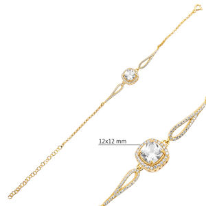 Square Cut Clear Zircon Stones Turkish Handmade Wholesale 925 Sterling Silver <b>Charm</b> <b>Bracelet</b> - Product Image 2