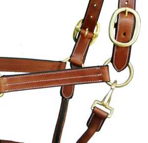 Cabestro de caballo de cuero de alta calidad en color marrón acolchado suave con accesorio de latón - Product Image 2