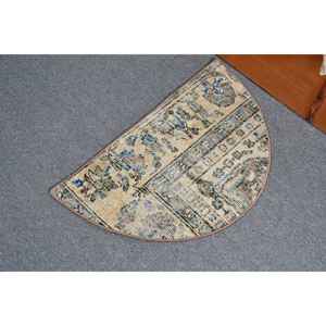 Alfombra Vintage, Redonda de 2.5x1.5 pies, Alfombra Turca, Alfombra Persa de Lana Azul Marrón - Product Image 3