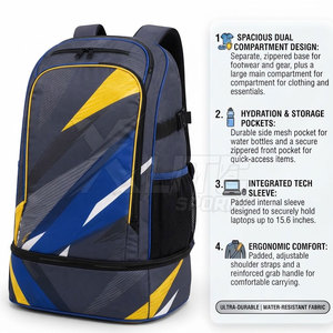 Sac à dos de sport en nylon imprimé sur mesure, sac de football, capacité 50-70L, plusieurs compartiments zippés pour équipement de football, vêtements et accessoires - Product Image 5