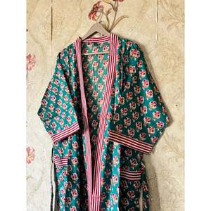 Robe kimono en coton rayé, lavable, vêtements de détente - Product Image 2
