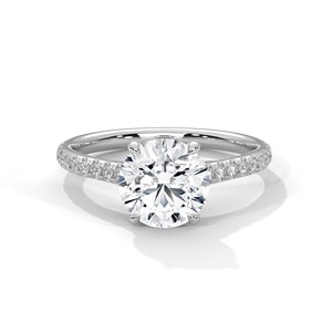 2.0ct Round Brilliant Cut Moissanite <b>Solitaire</b> <b>Ring</b> with Pave Set Band 925 Sterling <b>Silver</b> - Product Image 1