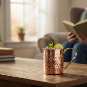 Vintage Style Heat Resistant <b>Copper</b> Flat <b>Cup</b> with Polished/Matte Finish 9cm Height - Product Image 6