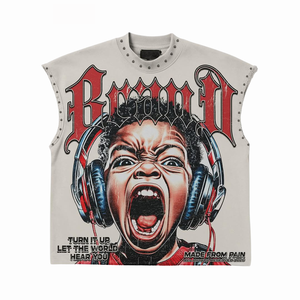 Tendance Streetwear Débardeur Surdimensionné Sans Manches T-shirt Style Mode Unisexe Impression Personnalisée OEM Fourniture Directe D'usine - Product Image 5