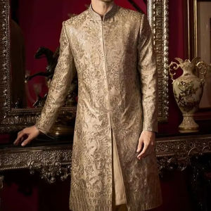 2025 @ elegante bordado en el vestido de pantalón y Sherwani dorado personalizado para hombres con cuentas de cristal adornadas, Dabka, trabajo de piedra - Product Image 1