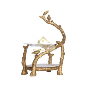 Support à Gâteau Artistique en Métal Moulé en Aluminium avec Design Martelé avec Feuille Autour de 2 Niveaux Support à Gâteau de Service d'Inde - Product Image 2