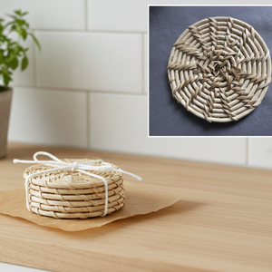 Sous-verre en rotin tissé finition naturelle 4 pouces Fait à la main en Inde Rond rustique Accent de table Lavable Antidérapant Mariage Utilisation domestique - Product Image 1