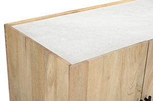 Buffet de cuisine moderne de luxe contemporain à 4 portes en bois de manguier massif fait à la main avec dessus en marbre de qualité supérieure et base en fer, grand rangement - Product Image 3