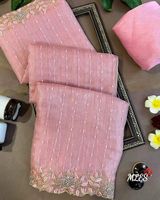 NOUVEAU JUTE ORGANZA Saree Multi Broderie Travail Avec Pierre & Soie Brute Broderie Travail Blouse