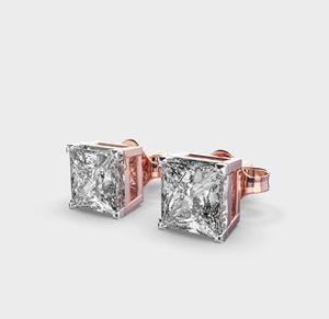 Boucles d'oreilles solitaires en diamant de laboratoire taille princesse, plaquées rhodium en or blanc/rose/jaune 18 carats, sertissage griffe, cadeau - Product Image 5