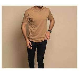 T-shirt à manches courtes en coton côtelé à col ras du cou, coupe classique, à carreaux, imprimé sur mesure, en tissu peigné respirant, pour homme, style streetwear - Product Image 3