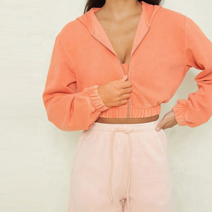 เสื้อฮู้ดครอปซิปสำหรับผู้หญิง ดีไซน์ล่าสุด ผ้าฝ้าย 100% สำหรับฤดูหนาว พร้อมฮู้ดแบบมีเชือกผูก ปรับแต่งสีและขนาดได้ - Product Image 6