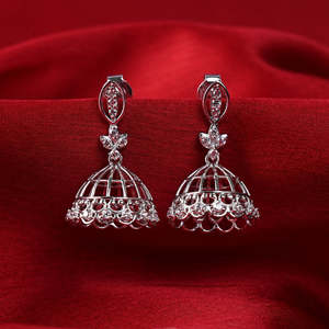 Pendientes Jhumki y Jhumka de Plata 925 Premium para Mujer, con Forma de Campana y Corte Marquesa, con Diamantes, para Boda y Compromiso - Product Image 2